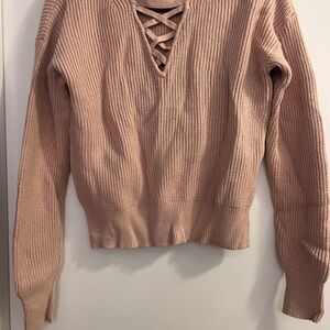 Splendid V-Neck Lace-Up Sweater - Pink